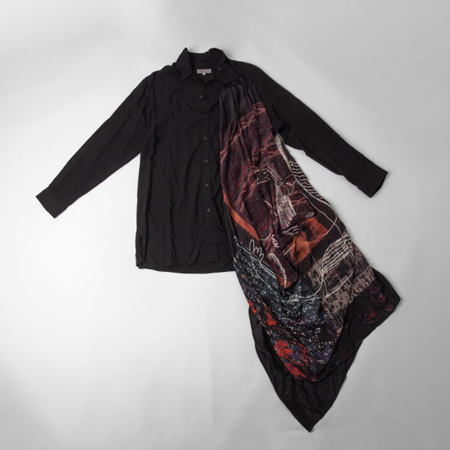2021A/W Yohji Yamamoto POUR HOMME Printed Drape Switching Long Shirt