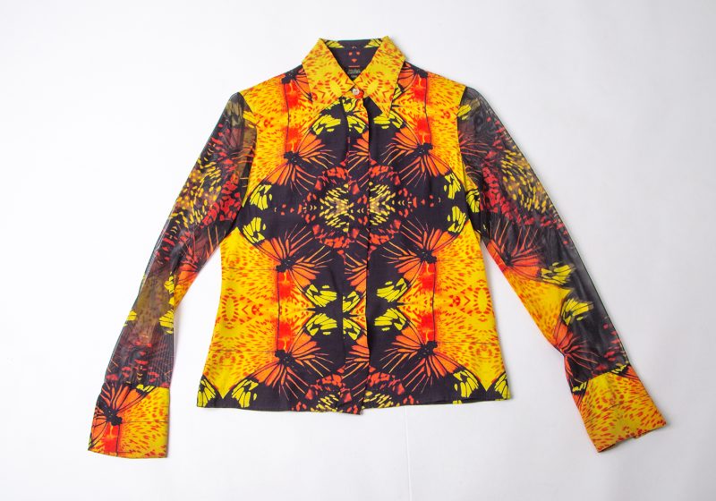 Jean Paul GAULTIER FEMME Butterfly Printed Mesh Sleeve Shirt