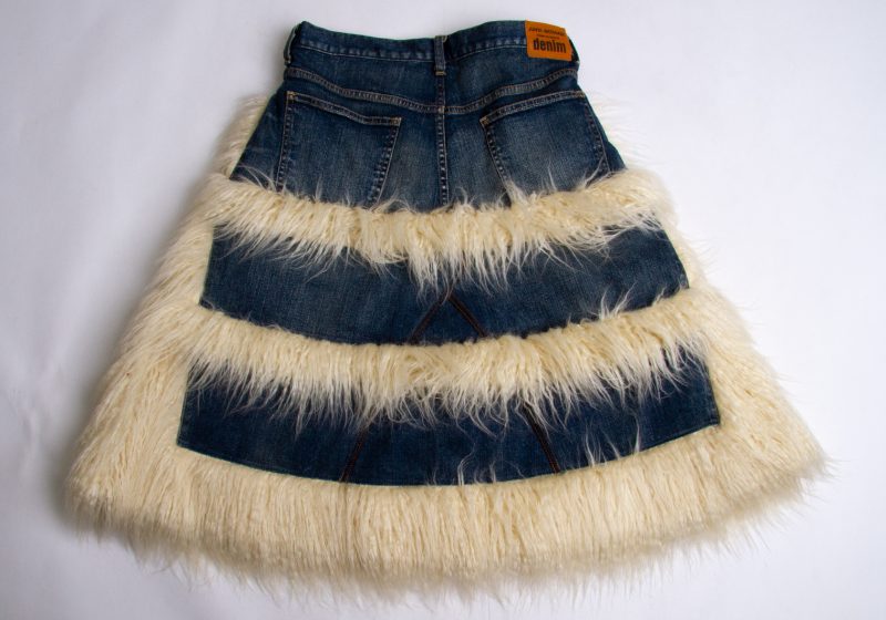2021 A/W Fake Fur Design Denim Skirt