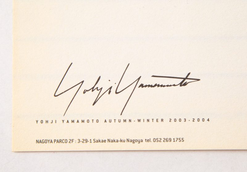Yohji Yamamoto POUR HOMME AUTUMN – WINTER 2003-4 Invitation Card