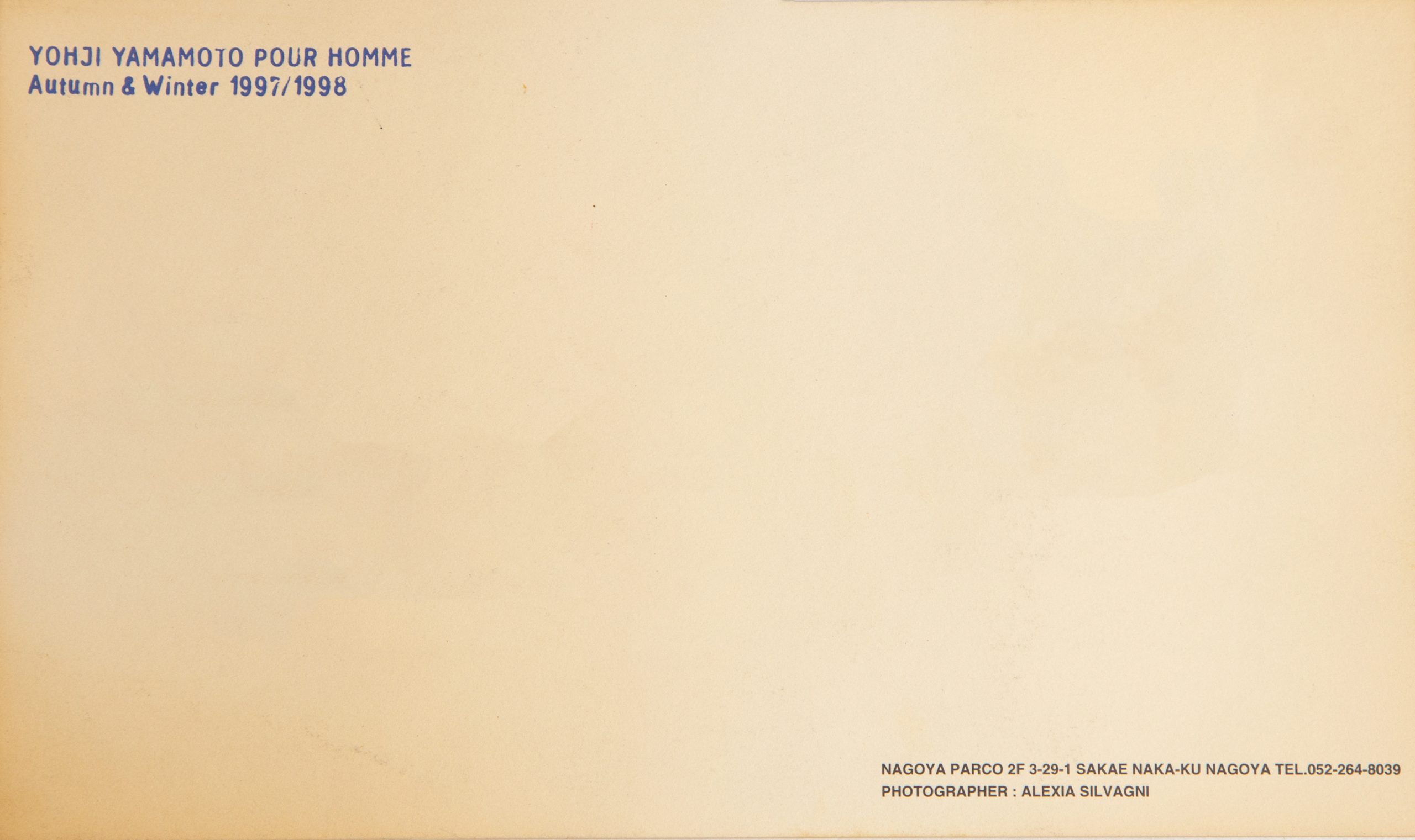 Yohji Yamamoto POUR HOMME AUTUMN & WINTER 1997 / 1998 Invitation Card
